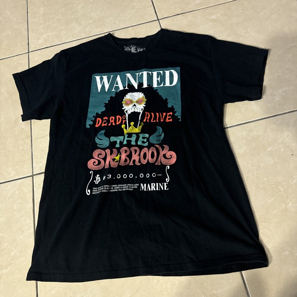 One Piece Mens Shirt L Black Soul King Brook World Tour Anime Manga Graphic